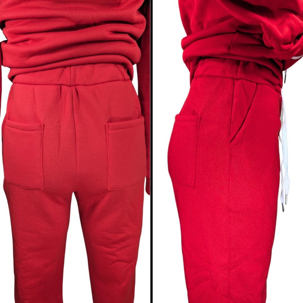 Red Sweatsuit sz XS NWOT Zip Front Hoodie Jogger Sweatpants White Trim - Picture 5 of 9